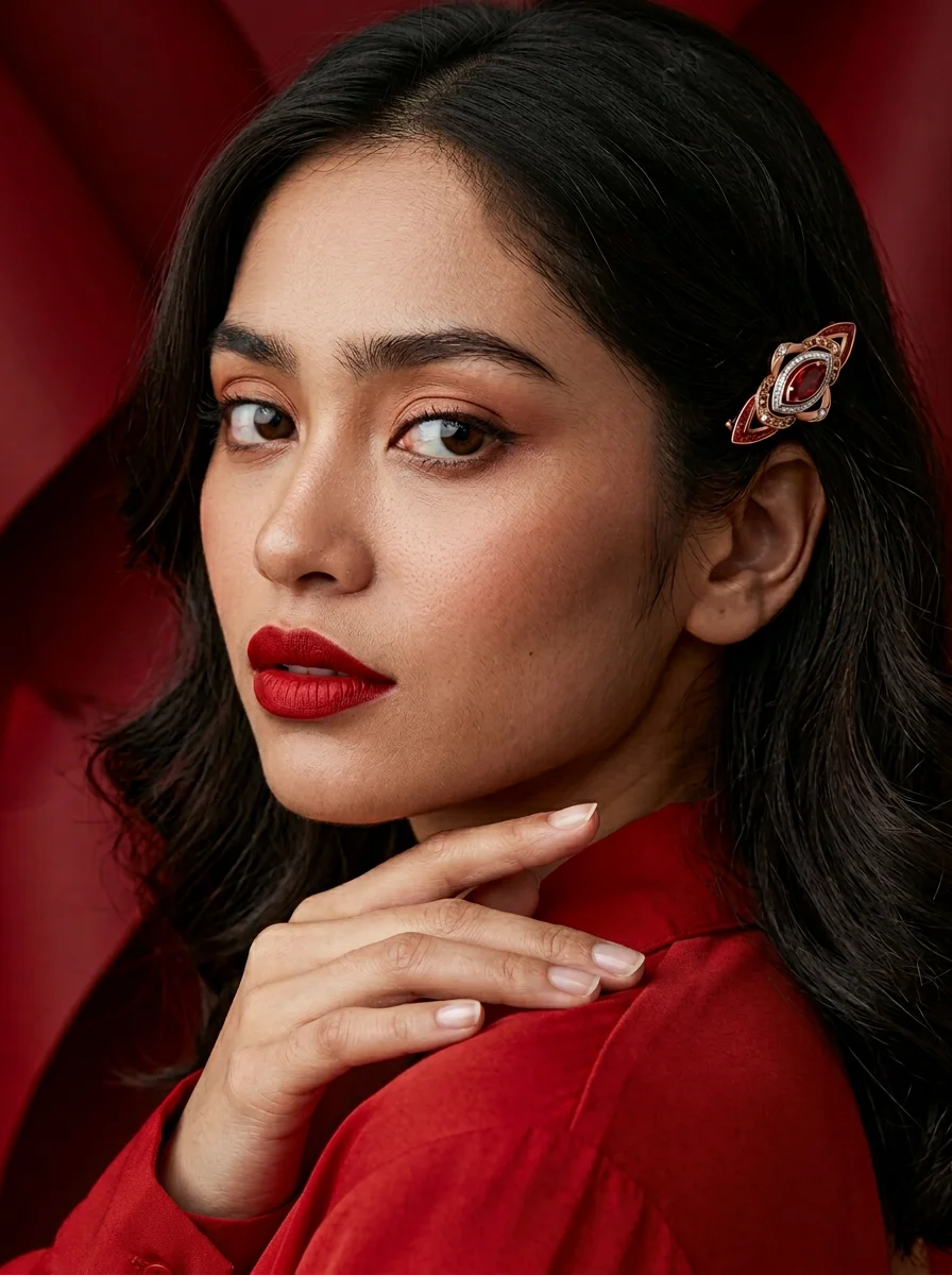 Заколка "Фернан" с рубином и конъячными бриллиантами